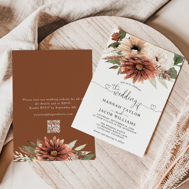 Boho Blommigt Fall Wedding QR Code OSA Inbjudningar (Skapare uppladdad)
