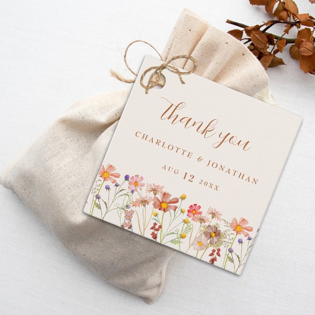 Boho Blommigt Fall Wedding Tack Gåvor Etiketter (Terracotta burnt orange beige cream elegant boho fall rustic floral Wedding thank you favor tag)