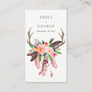 BOHO BLOMMIGT FEATHER ANTLER BRÖLLOP DETAIL VISITKORT