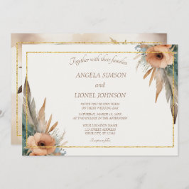 Boho Blommigt Feather Dreamcatcher Bröllop Inbjudningar