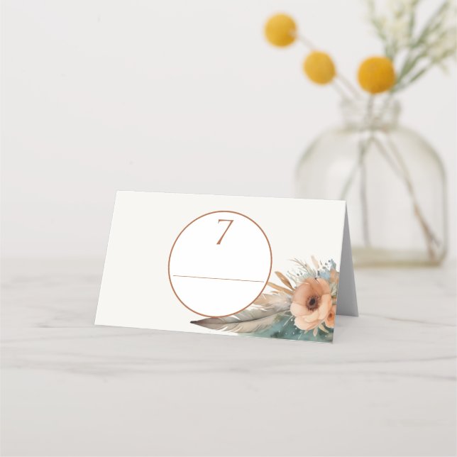 Boho Blommigt Feather Dreamcatcher Bröllop Placeringskort (Framsida)