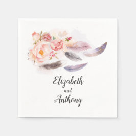 Boho Blommigt Feathers Pappersservett