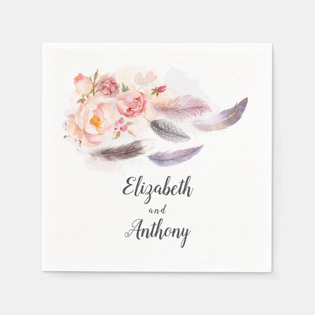 Boho Blommigt Feathers Pappersservett (Framsidan)