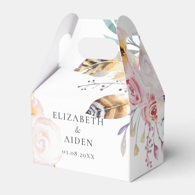 Boho Blommigt Feathers & Wate Bröllop Presentaskar (Framsidan Sidan)