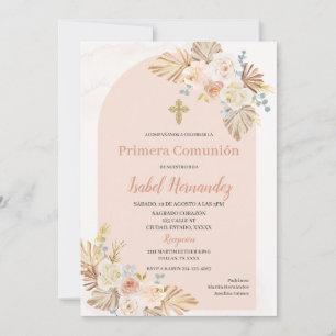 Boho Blommigt first communion spansk Inbjudningar