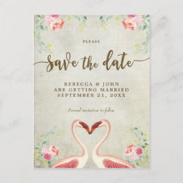 boho blommigt flamingo bröllop spara datum meddelande vykort