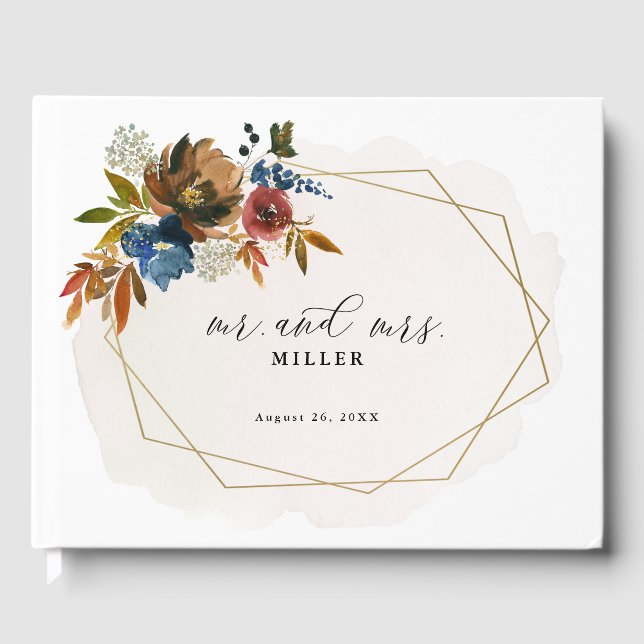 Boho-Blommigt för marin och rostad vattenfärg anpa Gästböcker (Framsida)