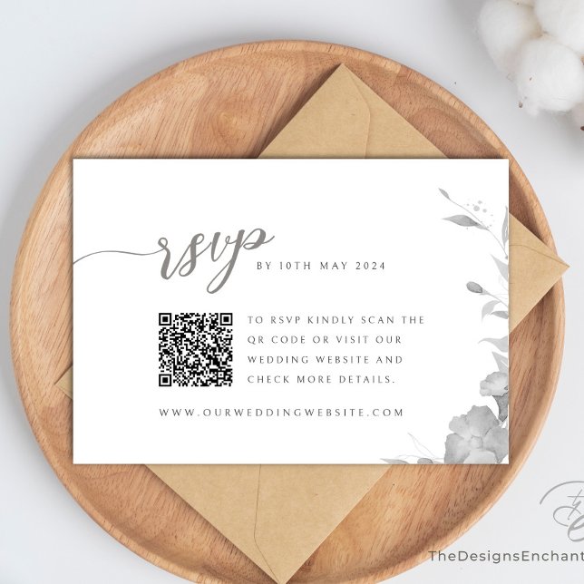 Boho-Blommigt för OSA kort-svarskort i Bröllop Inbjudningar (Gray RSVP Card, Wedding Response Card with Boho watercolor Flower design by TheDesignsEnchanted)