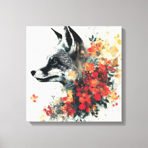 Boho Blommigt Fox Wildlife Nature Canvastryck