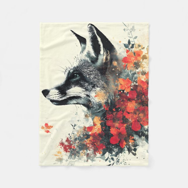 Boho Blommigt Fox Wildlife Nature Fleecefilt (Framsidan)