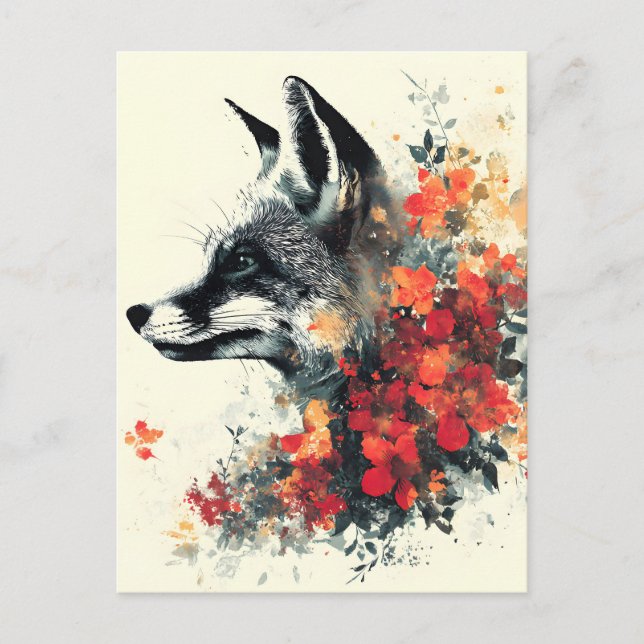 Boho Blommigt Fox Wildlife Nature Helg Vykort (Framsida)
