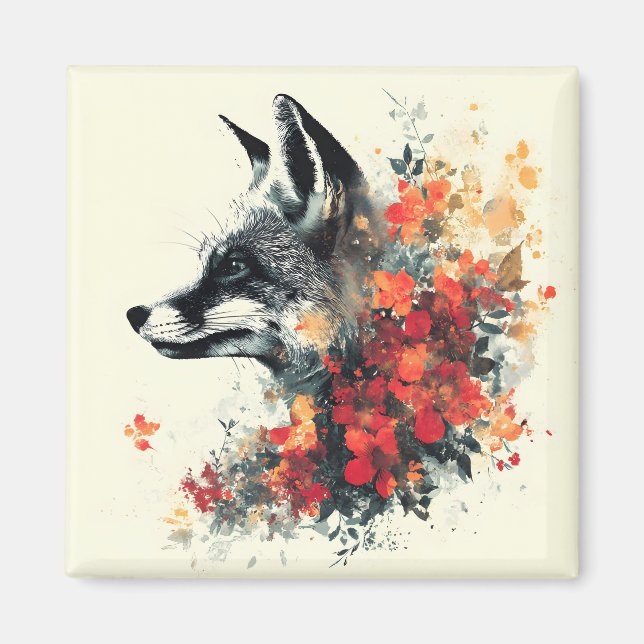 Boho Blommigt Fox Wildlife Nature Magnet (Framsidan)