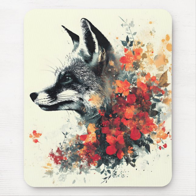 Boho Blommigt Fox Wildlife Nature Musmatta (Framsidan)