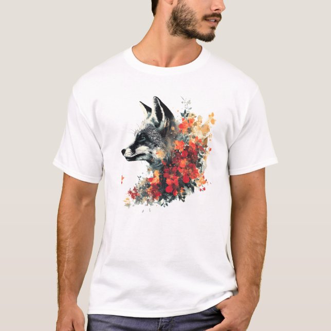 Boho Blommigt Fox Wildlife Nature T Shirt (Framsida)