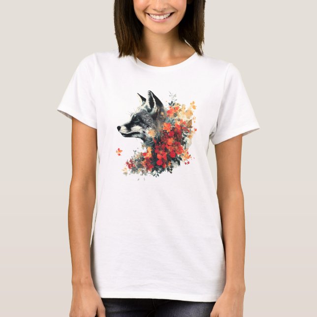 Boho Blommigt Fox Wildlife Nature T Shirt (Framsida)