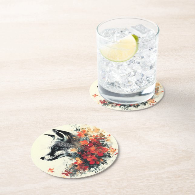 Boho Blommigt Fox Wildlife Nature Underlägg Papper Rund (Insitu)