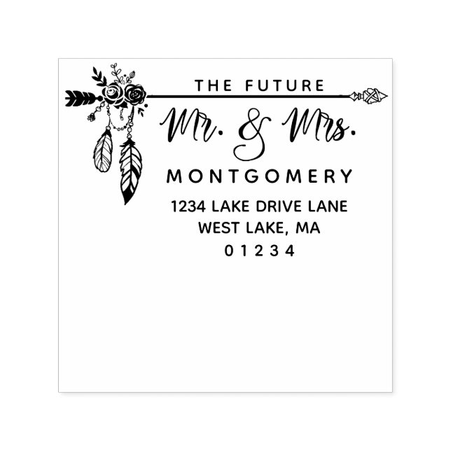 Boho Blommigt Framtiden Mr. & Mrs Returadress Självfärgande Stämpel (Design)