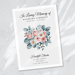 Boho Blommigt Funeral Memorial Tack Kort