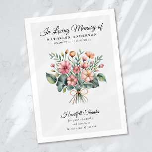 Boho Blommigt Funeral Memorial Tack Kort