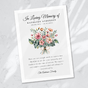 Boho Blommigt Funeral Memorial Tack Kort