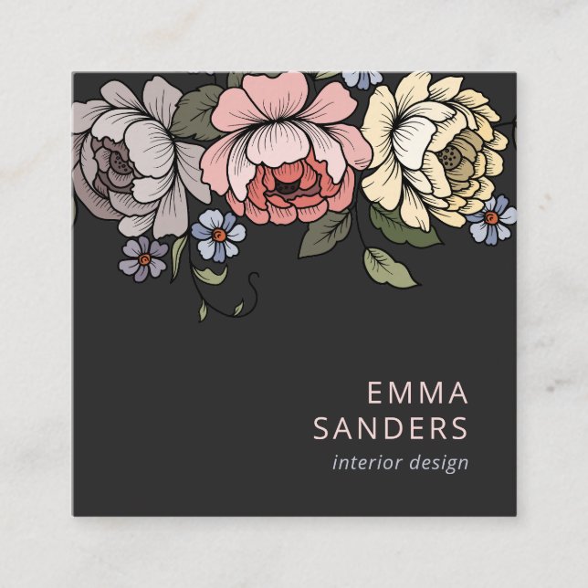 Boho Blommigt Fyrkantigt Visitkort (Framsida)
