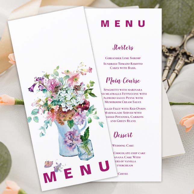 Boho Blommigt Garden bröllopsmottagning, midmeny Meny (Boho Floral Garden Wedding Reception Dinner Menu)