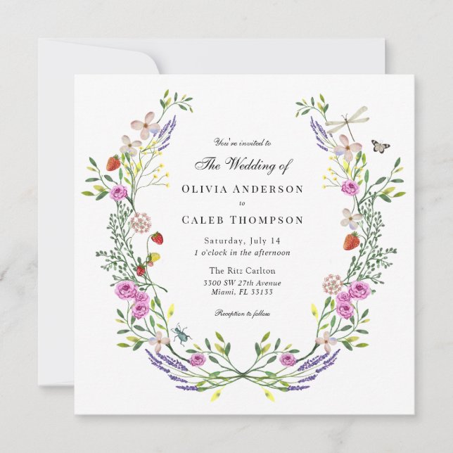 Boho Blommigt Garden Wedding Inbjudningar (Framsida)