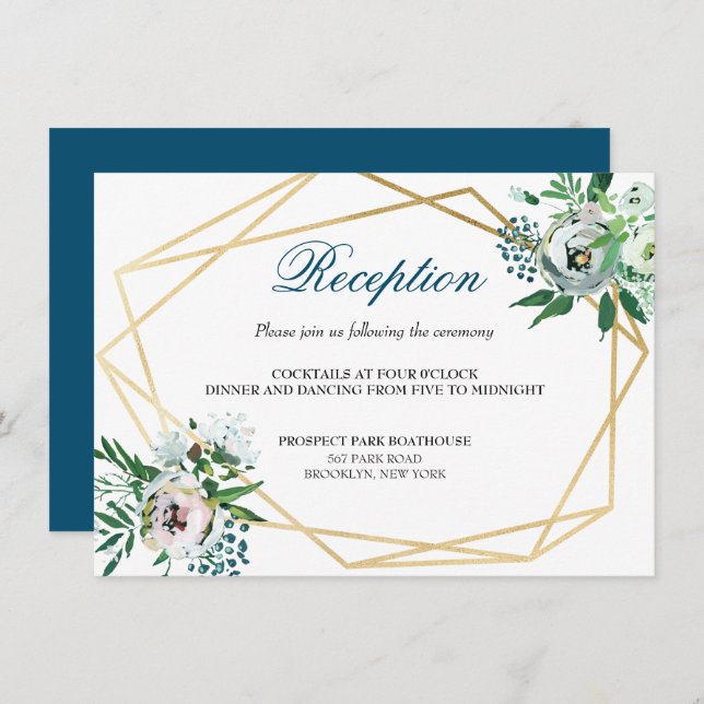 Boho Blommigt Geometric Blue Wedding Reception Tilläggskort (Fram/baksida)