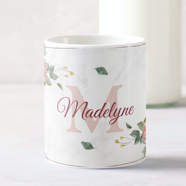 Boho Blommigt Geometric Ro Anpassningsbar Monogram Kaffemugg (Skapare uppladdad)
