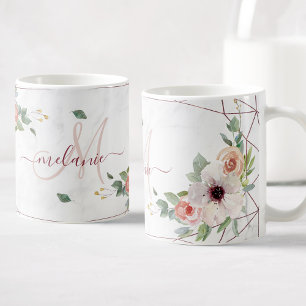 Boho Blommigt Geometric Ro Anpassningsbar Monogram Kaffemugg
