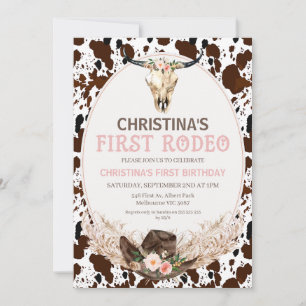 Boho Blommigt Girls First Rodeo 1:a födelsedagen Inbjudningar