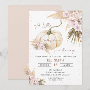 Boho Blommigt Girls Little Pumpkin Baby Shower Inv Inbjudningar