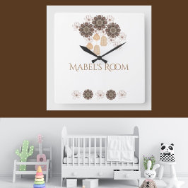 Boho Blommigt Girl's Monogram Fyrkantig Klocka