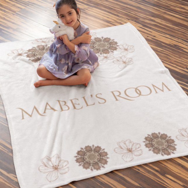 Boho Blommigt Girl's Monogram Namn Fleecefilt (Skapare uppladdad)