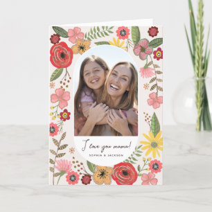 Boho blommigt girly mors dag teckning kort