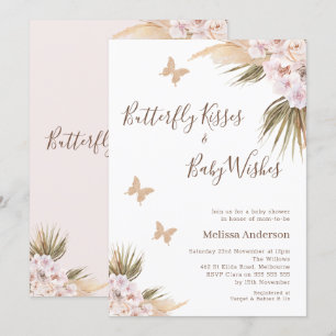 Boho Blommigt Glitter Butterfly Kisses Baby Shower Inbjudningar