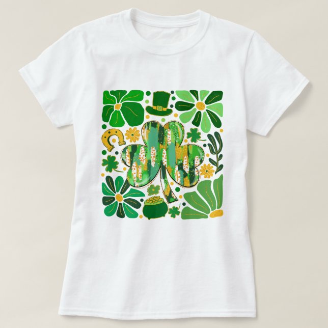 Boho Blommigt Glitter St Patrick Day Shamrock T Shirt (Design framsida)