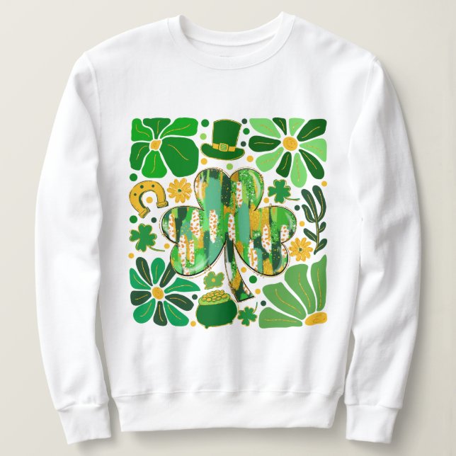 Boho Blommigt Glitter St Patrick Day Shamrock T Shirt (Design framsida)
