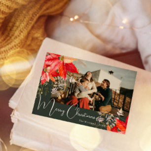Boho Blommigt God jul Two Photo Helgdag Card Julkort