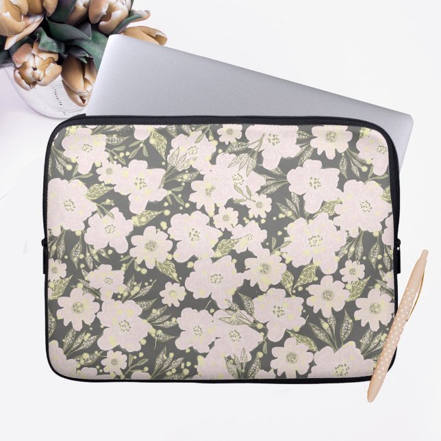 Boho Blommigt Grått Butter Gult Rosa Design Laptop Fodral (Skapare uppladdad)