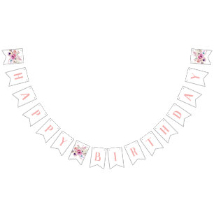 Boho Blommigt Grattis på födelsedagen Vimplar