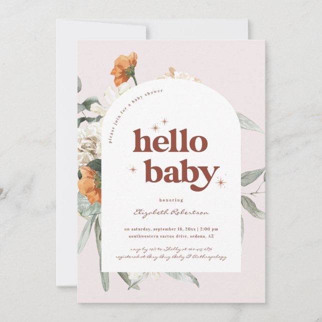 Boho Blommigt Greenery Botanical | Babyskor Inbjudningar (Framsida)