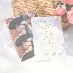 Boho Blommigt Grönt & Rosa Champagne Brunch & Bubl Inbjudningar