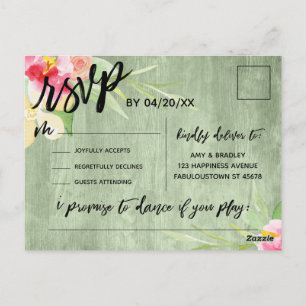 Boho Blommigt Grönt Rustic Wood Sång Request OSA Vykort