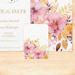 Boho Blommigt Guld och Rosa OSA med QR-kod Tilläggskort