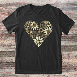 Boho Blommigt Heart Illustration T Shirt