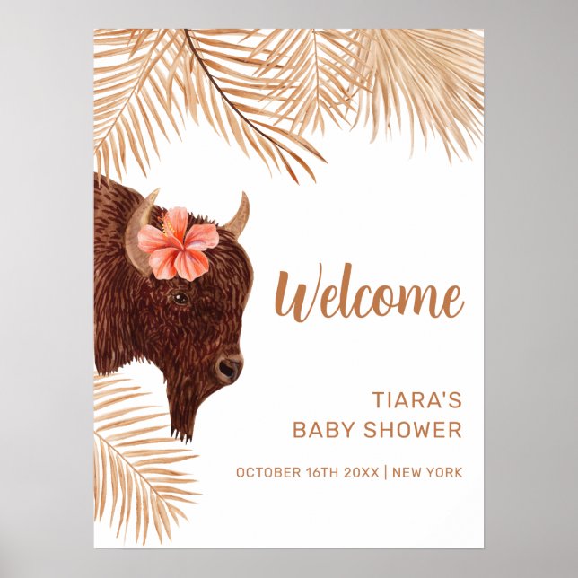 Boho Blommigt Heliga Cow Girl Baby Shower Välkomme Poster (Framsidan)