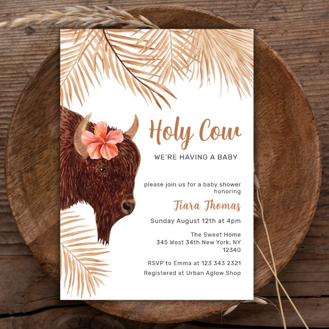 Boho Blommigt Heliga Cow Highland Cow Baby Shower Inbjudningar (Boho Floral Holy Cow Highland Cow Baby Shower Invitation)