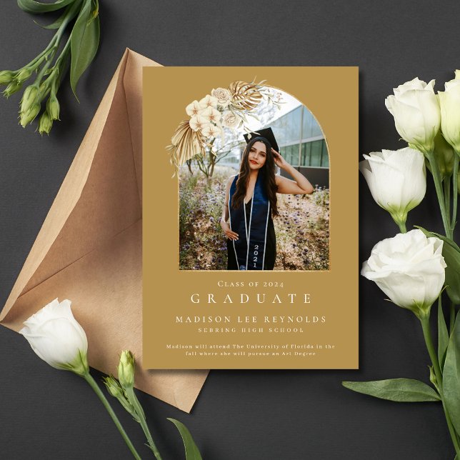 Boho Blommigt High School Photo Studenten Inbjudningar (Boho Floral High School Photo Graduation Invitation)