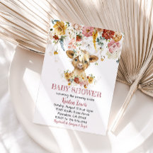 Boho Blommigt Highland Cow Baby Shower Inbjudan